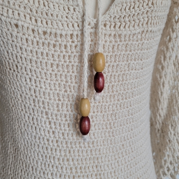 Nicole Miller Linen-Cotton Blend Crochet Transparent Swimsuit Cover-Up Small - Picture 5 of 10